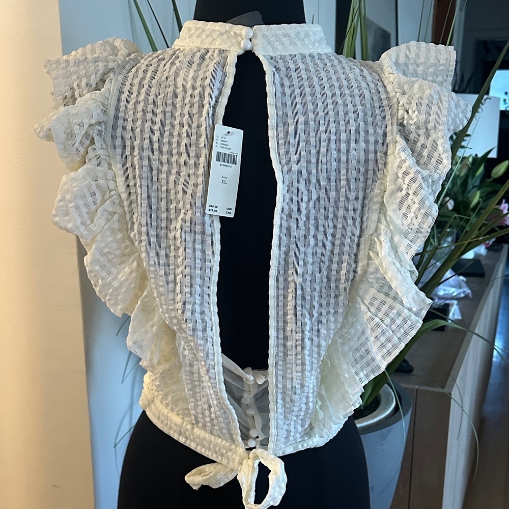 Maeve Textured Cream Ruffle Blouse - Picture 9 of 13
